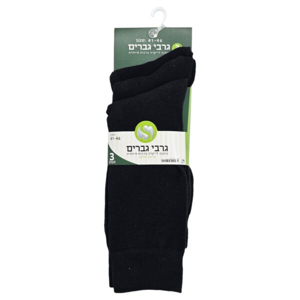 ⁦שלישית גרבי גבר שחור חלק⁩ – תמונה ⁦2⁩