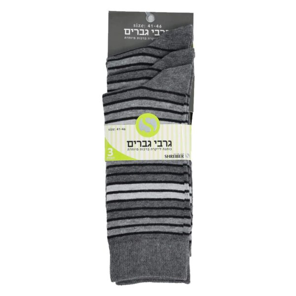 ⁦שלישית גרבי גבר פסים אפור⁩ – תמונה ⁦2⁩