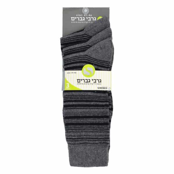 ⁦שלישית גרבי גבר פסים שחור אפור⁩ – תמונה ⁦2⁩