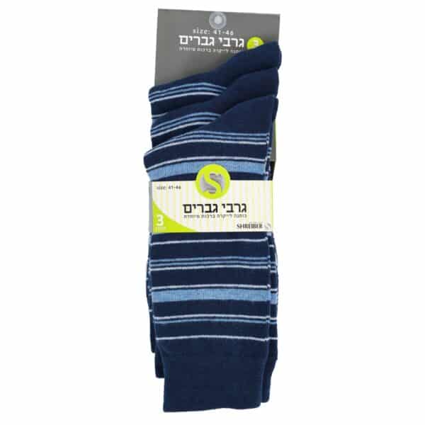 ⁦שלישית גרבי גבר פסים תכלת כחול כהה⁩ – תמונה ⁦2⁩