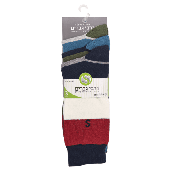 ⁦שלישית גרבי גבר כותנה פסים עבים צבעוני⁩ – תמונה ⁦2⁩