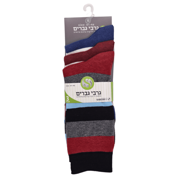 ⁦שלישית גרבי גבר כותנה פסים כחול לבן⁩ – תמונה ⁦2⁩