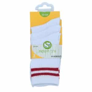 גרבי תינוקות  שלישיה לבן פסים צבעים - אדום, 0-6