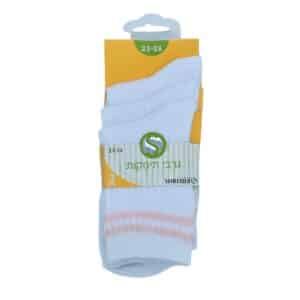 גרבי תינוקות  שלישיה לבן פסים צבעים - ורוד, 6-12